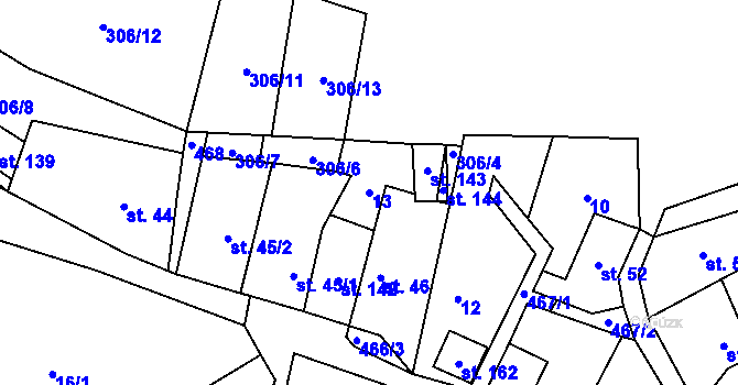 Parcela st. 13 v KÚ Dřemčice, Katastrální mapa