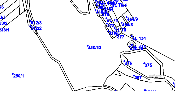 Parcela st. 410/13 v KÚ Dřemčice, Katastrální mapa