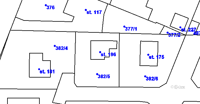 Parcela st. 196 v KÚ Dřenice, Katastrální mapa