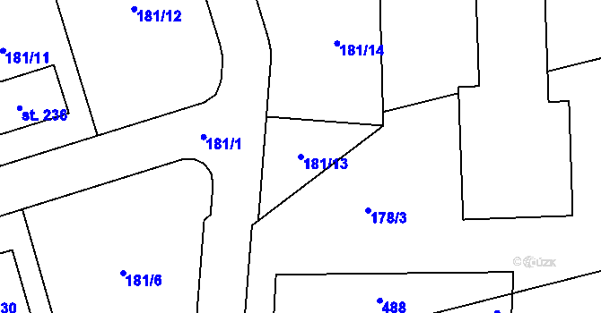 Parcela st. 181/13 v KÚ Dřenice, Katastrální mapa