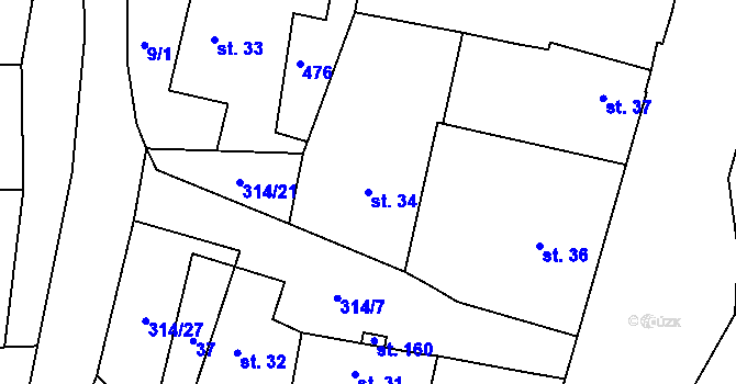 Parcela st. 34 v KÚ Dřenice, Katastrální mapa