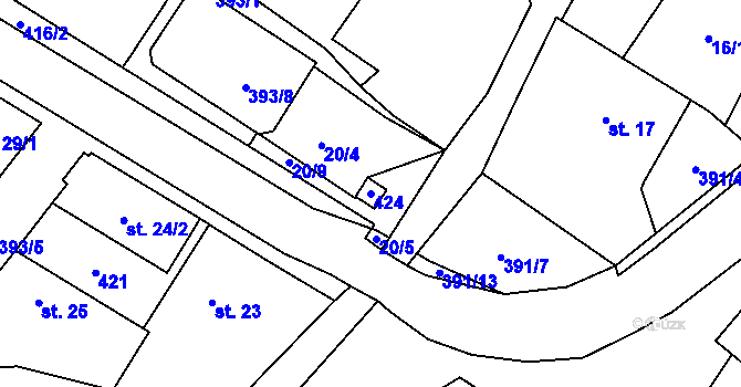 Parcela st. 424 v KÚ Třibřichy, Katastrální mapa
