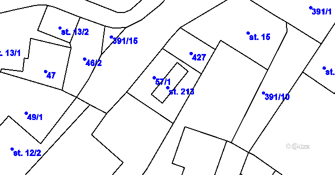 Parcela st. 213 v KÚ Třibřichy, Katastrální mapa