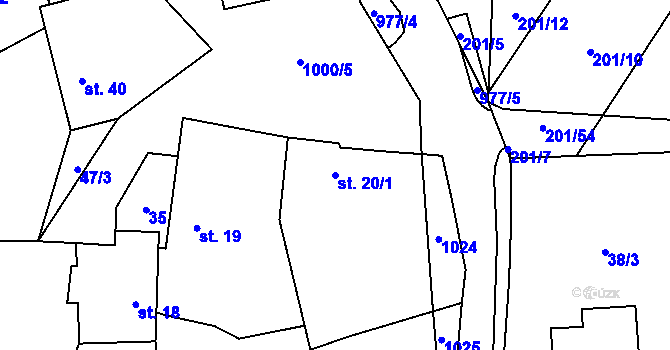 Parcela st. 20/1 v KÚ Dřešín, Katastrální mapa