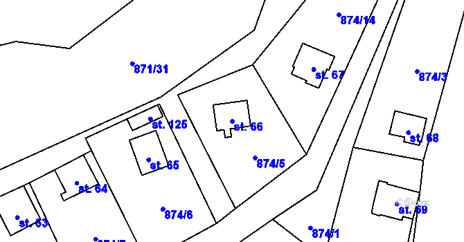 Parcela st. 66 v KÚ Dřešín, Katastrální mapa