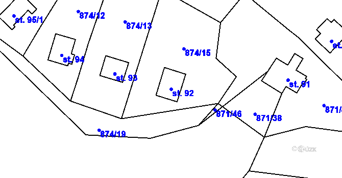Parcela st. 92 v KÚ Dřešín, Katastrální mapa