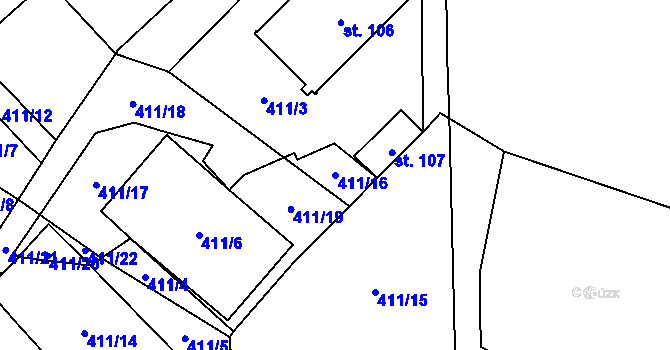 Parcela st. 411/16 v KÚ Dřešín, Katastrální mapa