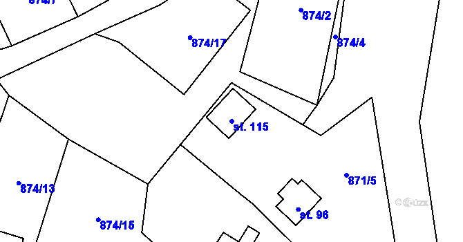 Parcela st. 115 v KÚ Dřešín, Katastrální mapa