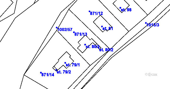 Parcela st. 80/1 v KÚ Dřešín, Katastrální mapa