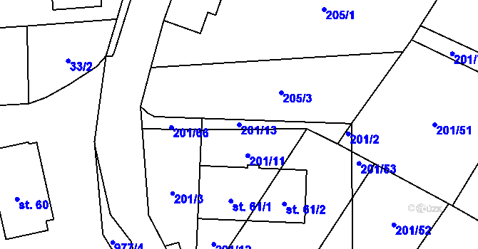 Parcela st. 201/13 v KÚ Dřešín, Katastrální mapa