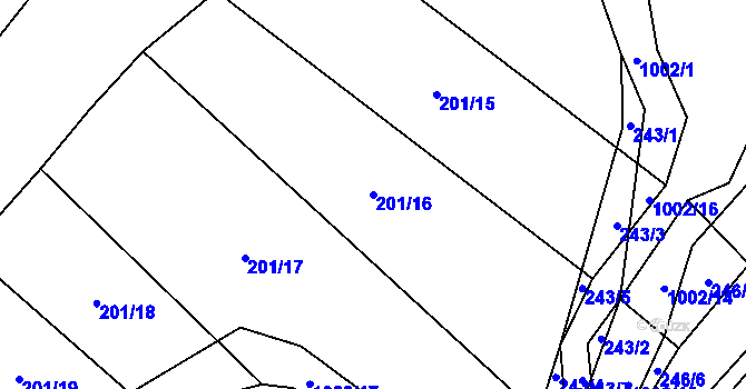 Parcela st. 201/16 v KÚ Dřešín, Katastrální mapa