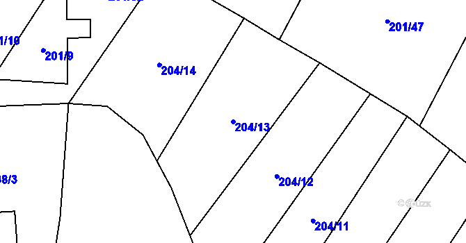 Parcela st. 204/13 v KÚ Dřešín, Katastrální mapa
