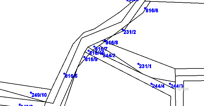 Parcela st. 244/2 v KÚ Dřešínek, Katastrální mapa