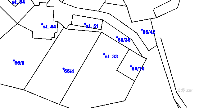 Parcela st. 33 v KÚ Chvalšovice, Katastrální mapa