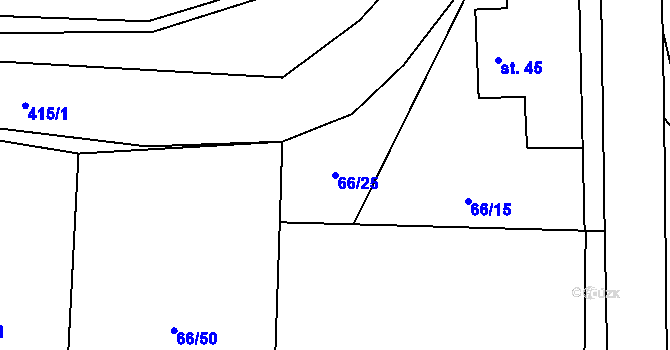 Parcela st. 66/25 v KÚ Chvalšovice, Katastrální mapa