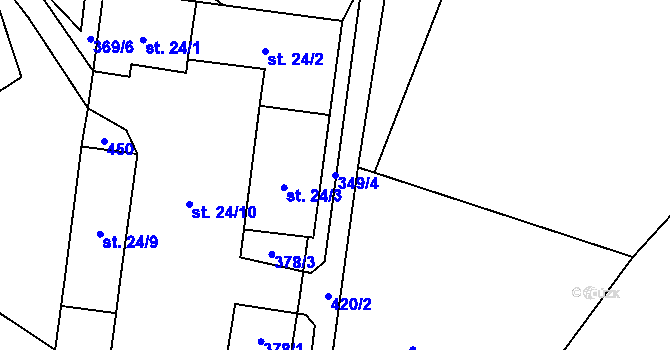 Parcela st. 349/4 v KÚ Chvalšovice, Katastrální mapa