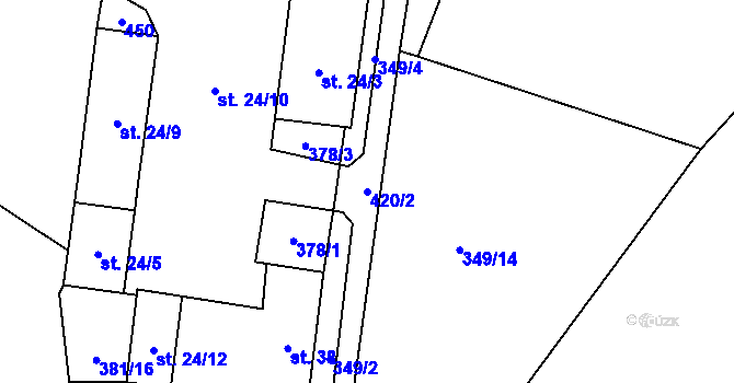 Parcela st. 420/2 v KÚ Chvalšovice, Katastrální mapa