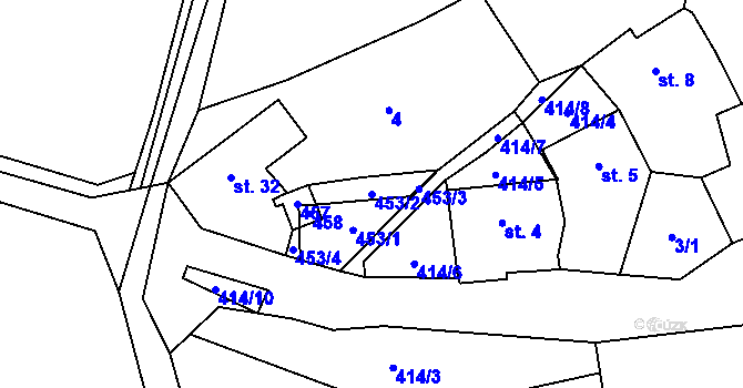 Parcela st. 453/2 v KÚ Chvalšovice, Katastrální mapa