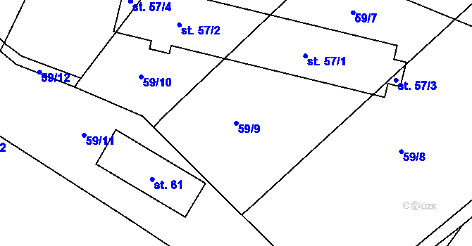 Parcela st. 59/9 v KÚ Chvalšovice, Katastrální mapa