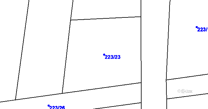 Parcela st. 223/23 v KÚ Chvalšovice, Katastrální mapa