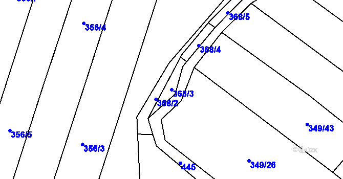 Parcela st. 368/3 v KÚ Chvalšovice, Katastrální mapa