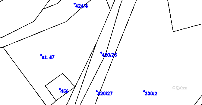 Parcela st. 420/26 v KÚ Chvalšovice, Katastrální mapa