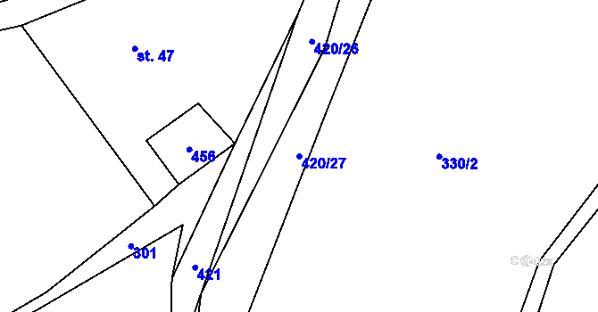 Parcela st. 420/27 v KÚ Chvalšovice, Katastrální mapa