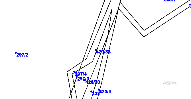 Parcela st. 420/33 v KÚ Chvalšovice, Katastrální mapa