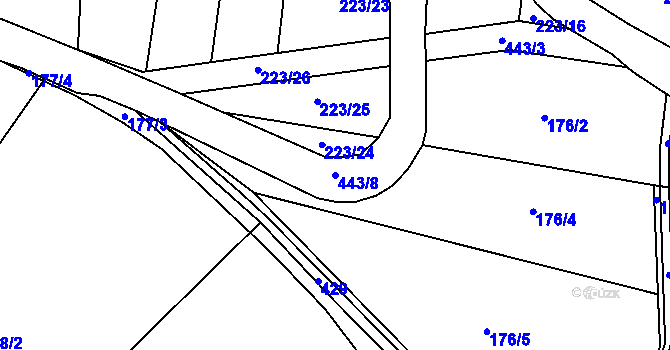 Parcela st. 443/8 v KÚ Chvalšovice, Katastrální mapa