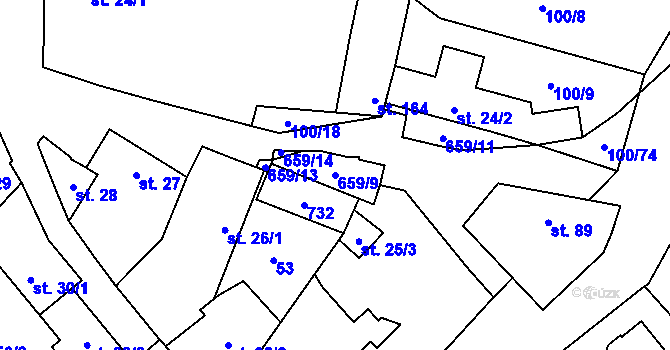 Parcela st. 659/9 v KÚ Dřetovice, Katastrální mapa