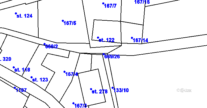 Parcela st. 669/26 v KÚ Dřetovice, Katastrální mapa
