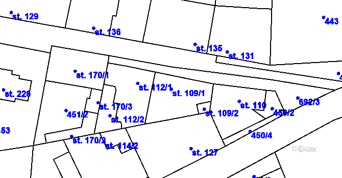 Parcela st. 109/1 v KÚ Dřetovice, Katastrální mapa