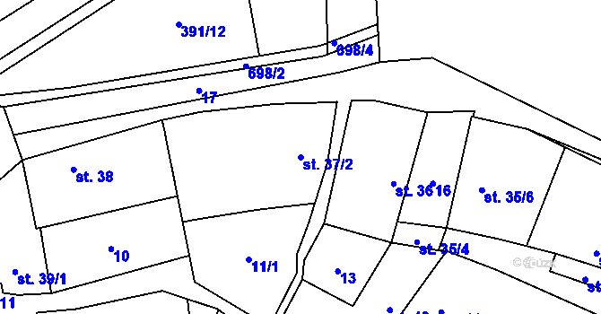 Parcela st. 37/2 v KÚ Dřetovice, Katastrální mapa