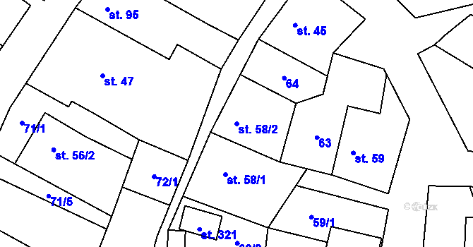 Parcela st. 58/2 v KÚ Dřetovice, Katastrální mapa