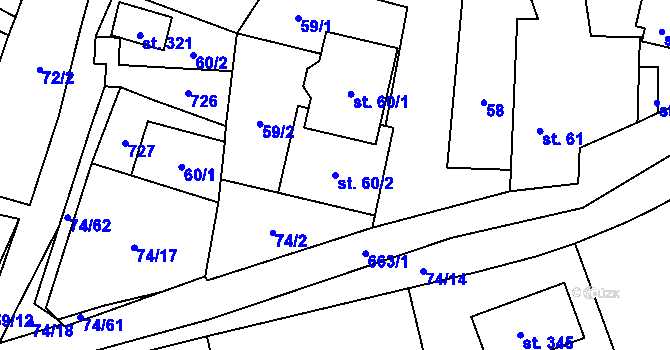 Parcela st. 60/2 v KÚ Dřetovice, Katastrální mapa