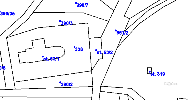 Parcela st. 63/2 v KÚ Dřetovice, Katastrální mapa