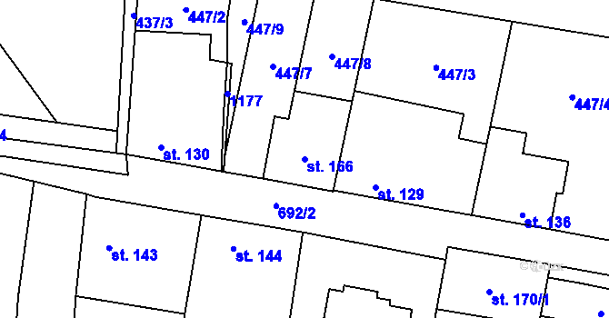 Parcela st. 166 v KÚ Dřetovice, Katastrální mapa