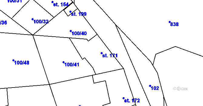 Parcela st. 171 v KÚ Dřetovice, Katastrální mapa