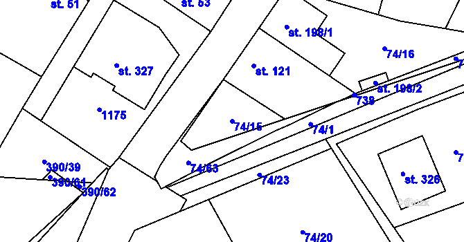Parcela st. 74/15 v KÚ Dřetovice, Katastrální mapa