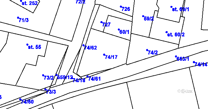 Parcela st. 74/17 v KÚ Dřetovice, Katastrální mapa