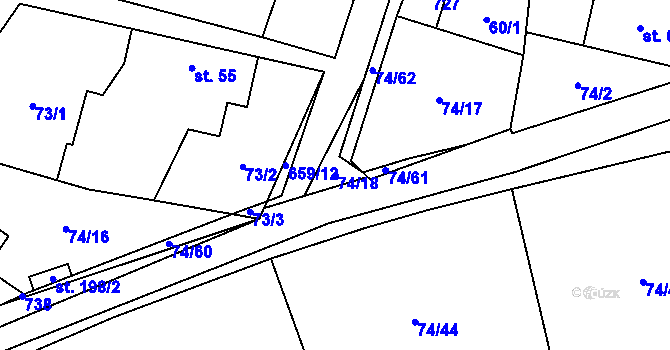 Parcela st. 74/18 v KÚ Dřetovice, Katastrální mapa