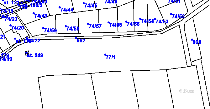 Parcela st. 77/1 v KÚ Dřetovice, Katastrální mapa