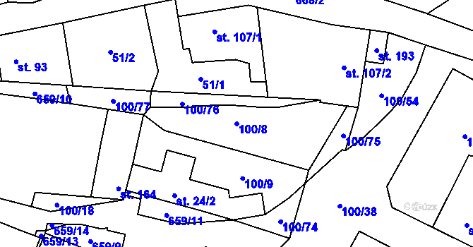 Parcela st. 100/8 v KÚ Dřetovice, Katastrální mapa