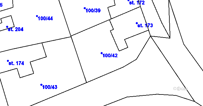 Parcela st. 100/42 v KÚ Dřetovice, Katastrální mapa