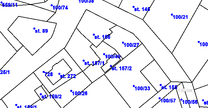 Parcela st. 100/49 v KÚ Dřetovice, Katastrální mapa