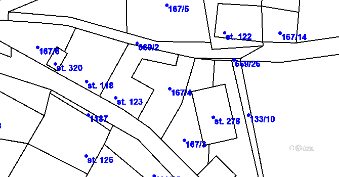 Parcela st. 167/4 v KÚ Dřetovice, Katastrální mapa