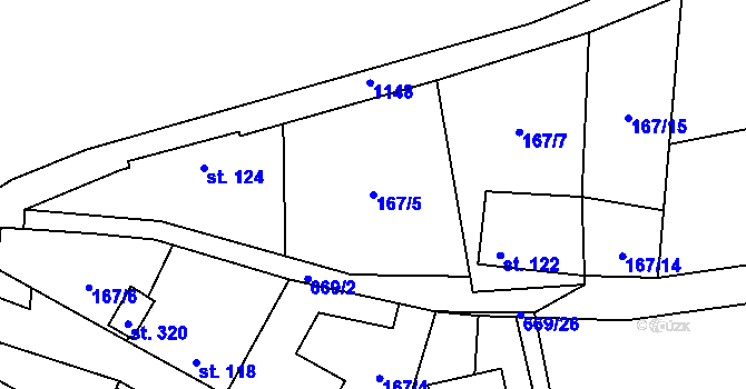 Parcela st. 167/5 v KÚ Dřetovice, Katastrální mapa