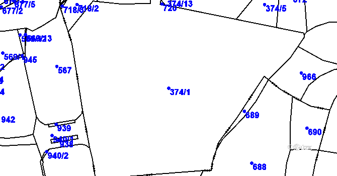 Parcela st. 374/1 v KÚ Dřetovice, Katastrální mapa