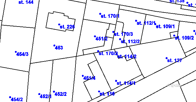 Parcela st. 170/2 v KÚ Dřetovice, Katastrální mapa