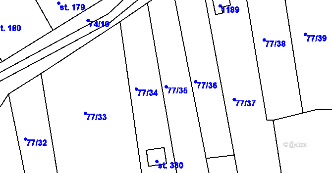 Parcela st. 77/35 v KÚ Dřetovice, Katastrální mapa